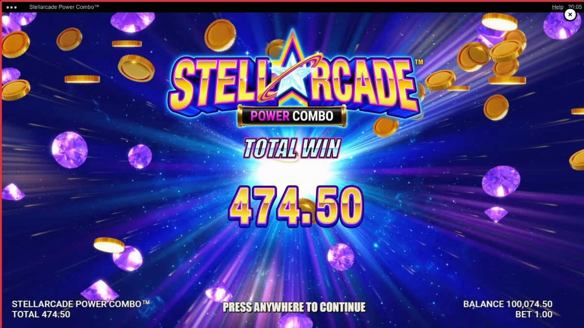 Interface do jogo de slot Stellarcade Power Combo com temática espacial neon