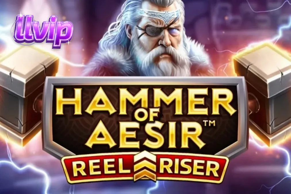Cena de jogo do slot Hammer of Aesir mostrando símbolos nórdicos e a grade de bônus